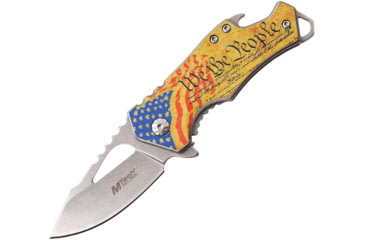 Image of Mtech Framelock A/O Folding Knife, Gold Artwork, 2.25 stonewash finish stainless blade, Stainless handle, MT-A882CAF