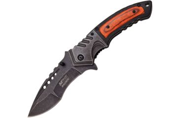 Image of Mtech Linerlock A/O Pakkawood Folding Knife,3.5in,Standard Edge,Black Stonewash,Black,Aluminum Handle MTA866PW