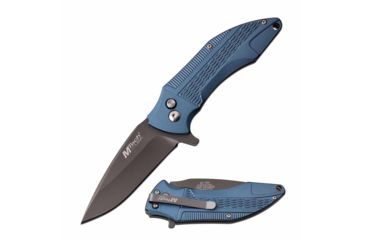 Image of Mtech MT-1034BL Manual Folding Knife, 3in, 3CR13 Stainless Steel, Spear Point, Gray Blade, Aluminum Handle, Blue, MT-1034BL