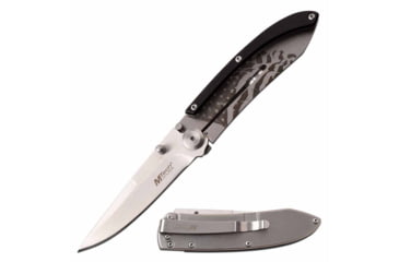 Image of Mtech MT-1151AF Manual Folding Knife, 3.25in, 3CR13 Stainless Steel, Spear Point, Steel Blade, Aluminum Handle w/ Flag Etching, Black/Gray, MT-1151AF