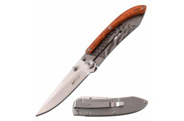 Image of Mtech MT-1151PFL Manual Folding Knife, 3.25in, 3CR13 Stainless Steel, Spear Point, Steel Blade, Aluminum Handle w/ Flag Etching, Orange/Gray, MT-1151PF