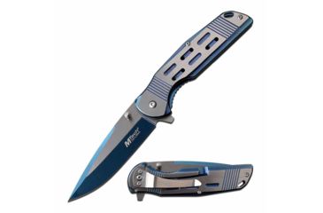 Image of Mtech MT-A1019BL Spring Assisted Knife, 3.5in, 3CR13 Stainless Steel, Spear Point, Blue/Satin Blade, Stainless Steel Handle, Blue/Satin, MT-A1019BL