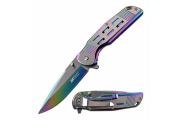 Image of Mtech MT-A1019RB Spring Assisted Knife, 3.5in, 3CR13 Stainless Steel, Spear Point, Rainbow/Satin Blade, Stainless Steel Handle, Rainbow/Satin, MT-A1019RB