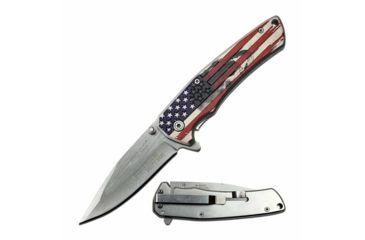 Image of Mtech MT-A1027P Spring Assisted Knife, 3.25in, 3CR13 Stainless Steel, Spear Point, Steel Blade, Aluminum Handle, American Flag Design, Flag, MT-A1027P