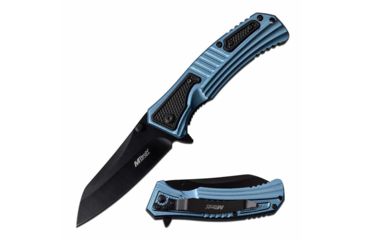 Image of Mtech MT-A1039BL Spring Assisted Knife, 3.5in, 3CR13 Stainless Steel, Sheepsfoot Point, Black Blade, Aluminum Handle, Blue/Black, MT-A1039BL