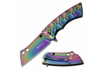 Image of Mtech MT-A1053RB Spring Assisted Knife, 3.25in, 3CR13 Stainless Steel, Sheepsfoot, Rainbow Blade, Stainless Steel Handle, Rainbow, MT-A1053RB