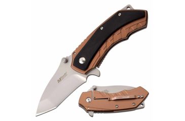 Image of Mtech MT-A1074BK Spring Assisted Knife, 2.5in, 3CR13 Stainless Steel, Tanto, Steel Blade, Stainless Steel/Pakkawood Handle, Black/Bronze, MT-A1074BK