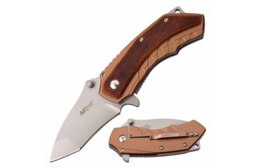 Image of Mtech MT-A1074BR Spring Assisted Knife, 3.5in, 3CR13 Stainless Steel, Tanto, Steel Blade, Stainless Steel/Pakkawood Handle, Brown/Bronze, MT-A1074BR
