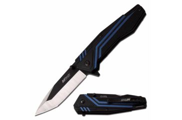 Image of Mtech MT-A1087BL Spring Assisted Knife, 3.25in, 3CR13 Stainless Steel, Modified Tanto, Steel/Black Blade, Aluminum Handle, Black/Blue, MT-A1087BL