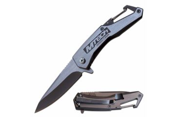 Image of Mtech MT-A1144GY Spring Assisted Knife, 2.75in, 3CR13 Stainless Steel, Spear Point, Gray/Steel Blade, Stainless Steel Handle, Black/Steel, MT-A1144GY