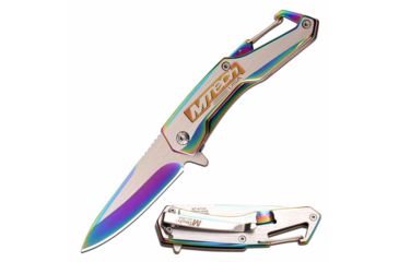 Image of Mtech MT-A1144RB Spring Assisted Knife, 2.75in, 3CR13 Stainless Steel, Spear Point, Rainbow/Steel Blade, Stainless Steel Handle, Rainbow/Steel, MT-A1144RB