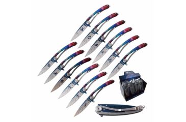 Image of Mtech MT-ZOD12 Manual Folding Knife Set, 3.75in, 3CR13 Stainless Steel, Spear Point, Etched Blade, Aluminum Handle, Multi, MT-ZOD12