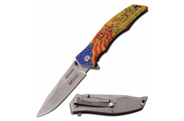 Image of Mtech MU-A098FC Spring Assisted Knife, 3.75in, Stainless Steel, Spear Point, Stonewashed Blade, Stainless Steel Handle w/ American Flag Design, -, MX-A849FC