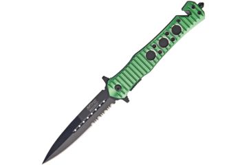 Image of Mtech Rescue Linerlock Green Folding Knife,3.75in,440 Stainless Steel,Partially Serrated,Green,Aluminum Handle MTA837ZG