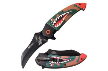 Image of Mtech Spring Assisted Folding Knive, 3.5in Blade, Bomb Girl Art, 3CR13 Steel Blade Knive, Green/Camo, MT-A1130GN