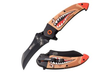 Image of Mtech Spring Assisted Folding Knive, 3.5in Blade, Bomb Girl Art, 3CR13 Steel Blade Knive, Tan/Camo, MT-A1130TN
