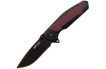 Image of Mtech Stripe Framelock A/O Folding Knife, 3.5 black finish 3Cr13 stainless blade, Black and red anodized aluminum handle, MT-A1137BRD