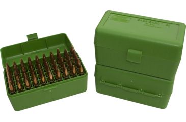 Image of MTM Case-Gard 50 Rifle Ammo Boxes .22-250 to .308 Green