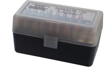 Image of MTM Case-Gard 50 Rifle Ammo Boxes .220 Swift To .458 Winchester Mechanical Hinge Clear Smoke/Black