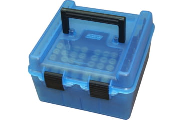 Image of MTM Deluxe Ammo Box 100 Round Handle, WSM WSSM Ultra Mag, Clear/Blue, R-100-MAG-24
