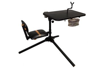 Image of Muddy Xtreme Shooting Bench, includes Interchangeable Accessories - 1x Cup Holder, 1x EZ Access Gear Basket, &amp; 1x Gear Hook. Adjustable, Rubber Molded Grip Gunrest, Black MSB500