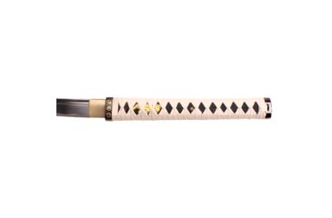 Image of Musashi 27in Carbon Steel Katana Blade, Lacquered High Gloss Black Saya, White Ita And Faux Black Rayskin, SS087