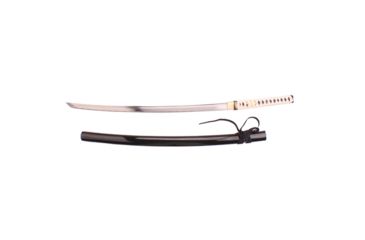 Image of Musashi 27in Carbon Steel Katana Blade, Lacquered High Gloss Black Saya, White Ita And Faux Black Rayskin, SS087
