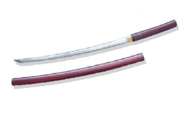 Image of Musashi 38in Carbon Steel Katana Blade With Bo-Hi, Lacquered Gloss Redwood Style Saya, SS079