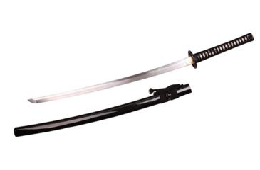 Image of Musashi Gold Collection Katana, 27in 1065 Carbon Steel And 65 Mn Steel Traditional Hand Forged Blade, Real Ray Skin Wrapped Grip And Silk Cord Wrapped Handle, Black, SS401-2