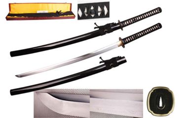 Image of Musashi Gold Collection Katana, 27in 1065 Carbon Steel And 65 Mn Steel Traditional Hand Forged Blade, Real Ray Skin Wrapped Grip And Silk Cord Wrapped Handle, Black, SS401-3