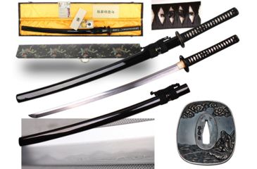 Image of Musashi Gold Collection Katana, 27in 1095 Carbon Steel And 65 Mn Steel Traditional Hand Forged Blade, Real Ray Skin Wrapped Grip And Silk Cord Wrapped Handle, Black, SS411-5