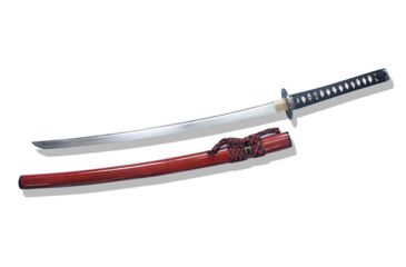 Image of Musashi Hand Forged Damascus Steel Katana, 27in Firing Pattern Steel Blade, High Quality Piano Paint Red Sprinkled With Black Foils Scabbard, SS244RD