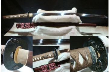 Image of Musashi Hand Forged Damascus Steel Katana, 27in Firing Pattern Steel Blade, High Quality Piano Paint Red Sprinkled With Black Foils Scabbard, SS246BD