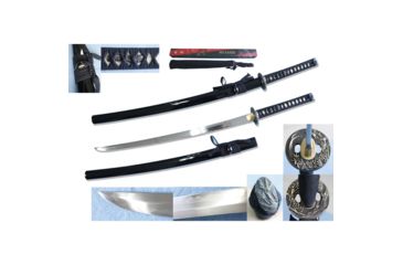Image of Musashi Hand Forged Muku-Kitae Katana, 27in 1060 Steel With Water Tempered Process Blade, Real Rayskin Wrapped Grip And Black Cotton Cord Wrap, Black, SS819