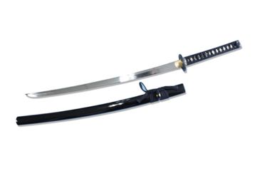 Image of Musashi Hand Forged Muku-Kitae Katana, 27in 1060 Steel With Water Tempered Process Blade, Real Rayskin Wrapped Grip And Black Cotton Cord Wrap, Black, SS819