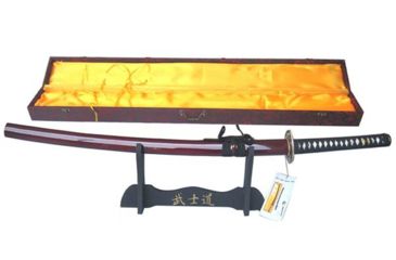 Image of Musashi Hand Forged Muku-Kitae Katana, 28.5in 1045 Steel With Water Temper Process Blade, Real Ray Skin Wrapped Grip And Black Cotton Cord Wrap, Brown, SS919BR-1