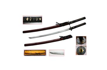 Image of Musashi Hand Forged Samurai Sword - 1045 Carbon Steel Blade, Copper Tsuba With Toyotomi Hideyoshi Design, SS034F-RD