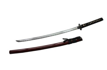 Image of Musashi Hand Forged Samurai Sword - 1045 Carbon Steel Blade, Copper Tsuba With Toyotomi Hideyoshi Design, SS034F-RD