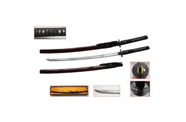 Image of Musashi Katana - 27in High Temper Carbon Steel Blade, Black Sageo Braid Over Real Ray Skin, SS034C-RD
