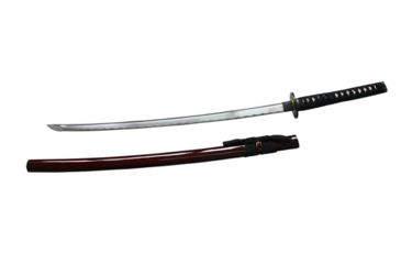 Image of Musashi Katana - 27in High Temper Carbon Steel Blade, Black Sageo Braid Over Real Ray Skin, SS034C-RD