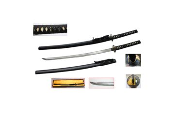 Image of Musashi Katana - 27in High Temper Carbon Steel Blade, Black Sageo Braid Over Real Ray Skin, SS034D