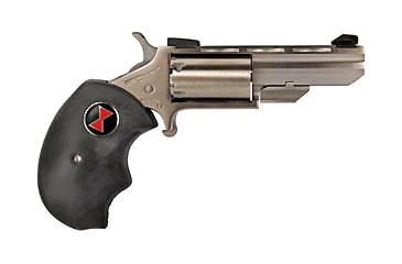 Image of North American Arms Black-Widow Revolver, .17 Hornady Magnum Rimfire, 2 in barrel, stainless steel frame, black rubber grip, revolving chamber, single-action, half-way notch cylinder, blade front, notch rear, 5 round magazine, NAA-BLACK-WIDOW-FRRMPG