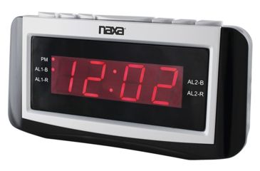 Image of Naxa Digital Dual Alarm Clock with Radio and Large LED Display, Black/Silver NRC171