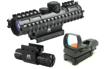Image of NcStar 3-9x42mm Illuminated 3RS Rifle Scope Kit 1 - Mil Dot Reticle w/ Green Laser and Red Dot Sight