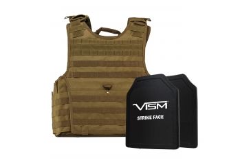 Image of NcSTAR Expert Plate Carrier Vest w/Two 11x14in Shooters Cut Hard PE Ballistic Panels, Tan, 2XL, BPLCVPCVXL2963T-A