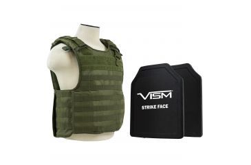 Image of NcSTAR Quick Release Carrier Vest w/Two 11x14in Shooters Cut Hard PE Ballistic Panels, Green, Medium - 2XL, BPLCVPCVQR2964G-A