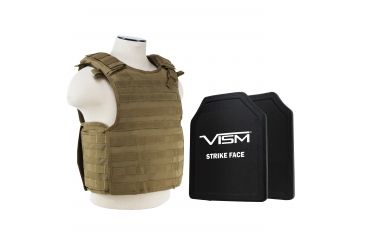 Image of NcSTAR Quick Release Carrier Vest w/Two 11x14in Shooters Cut Hard PE Ballistic Panels, Tan, Medium - 2XL, BPLCVPCVQR2964T-A