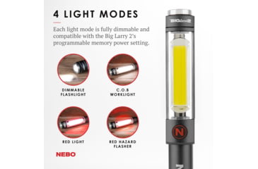 Image of Nebo Big Larry 2 COB LED Flashlight, AA, White/Red COB, 500 Lumens, Gray, NEB-WLT-0001