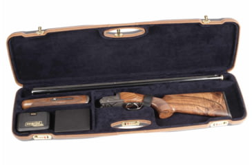 Image of Negrini O/U Deluxe Sporter Shotgun Case, Navy/Tobacco Leather/Navy Interior, 1654LX/5166