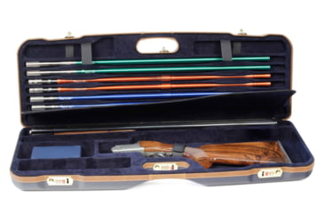 Image of Negrini OU Deluxe Skeet Single Shotgun Case + Tube Set, Navy/Tobacco Leather/Navy Interior, 1659LX-TUBE/5161